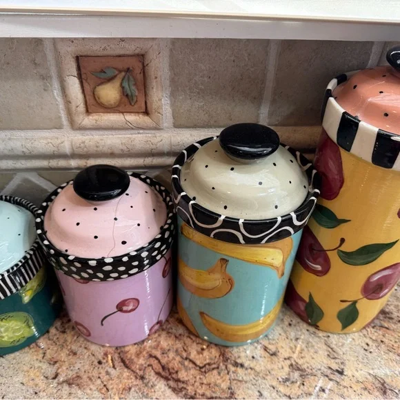 Colorful Fruit-Themed Ceramic Canisters - Picture 2 of 4